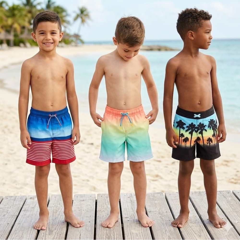 Wonder Nation Kids Swim Shorts Blundle 3 Piece  - Red, Blue, Orange